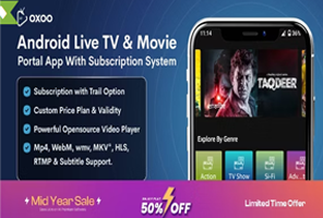 OXOO - Android Live TV & Movie Portal App with Subscription System